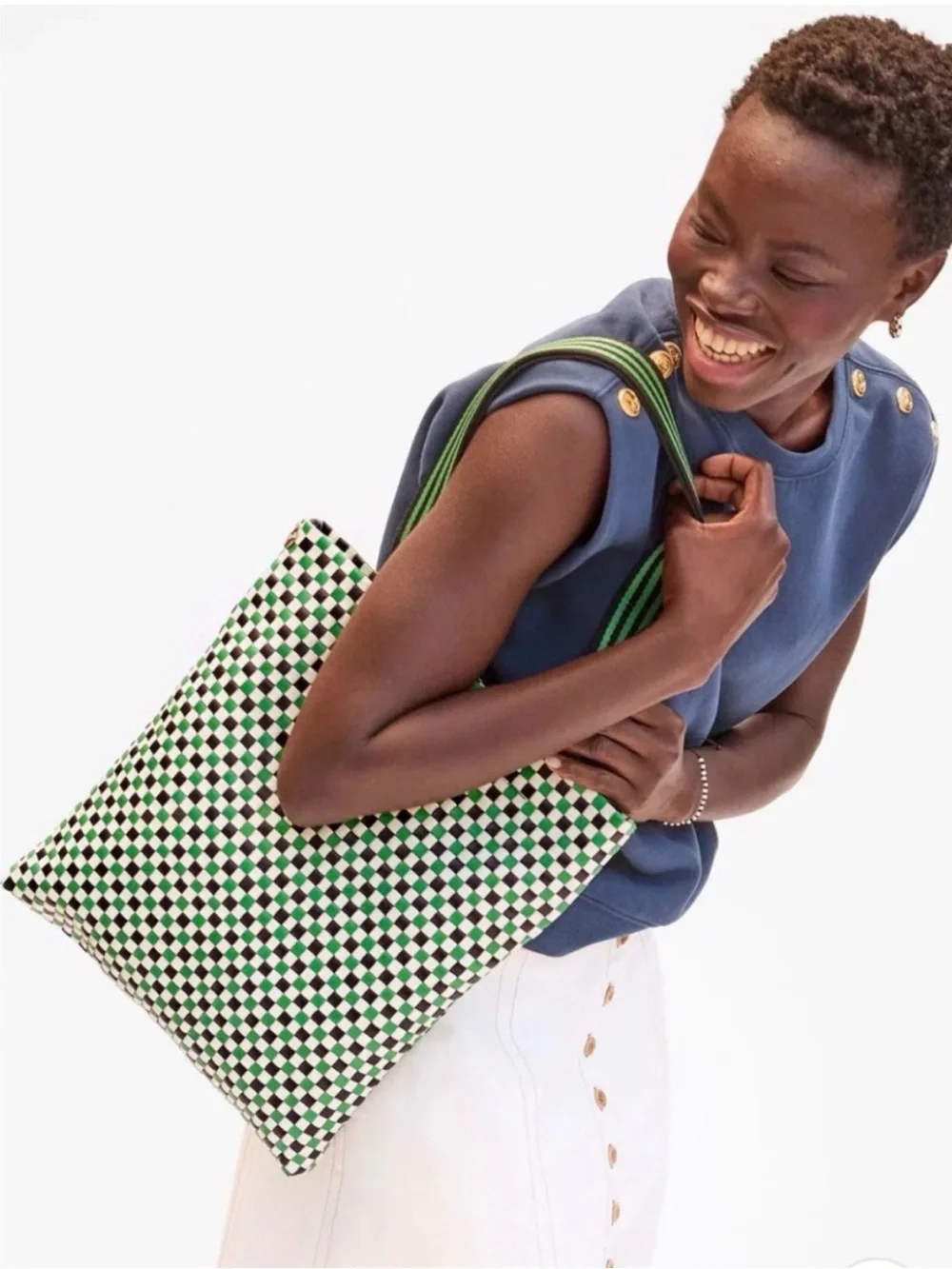 Clare V. Carryall Tote - Green & Black Checker